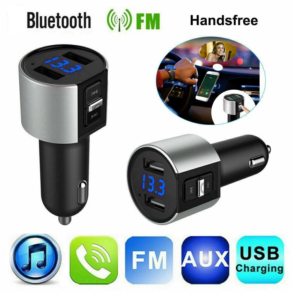 Dual Usb-Poort Auto-oplader Adapter Bluetooth 4.2 Led Fm-zender Handsfree Call MP3 Voor Samsung Huawei Iphone