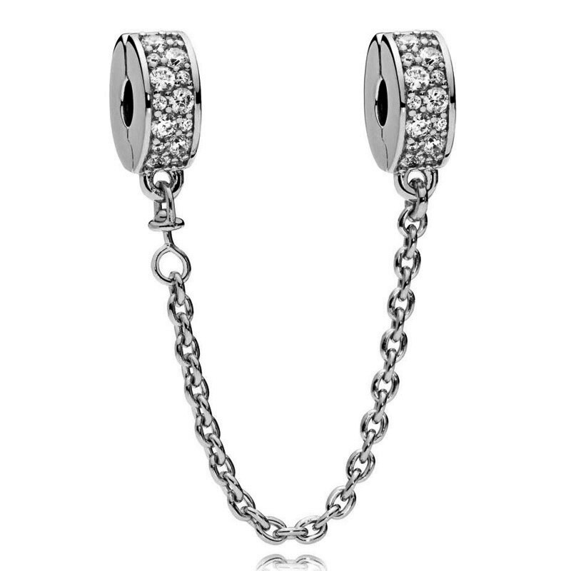 Arcs Of Love Enchanted Heart Shining Elegance Floral Safety Chain Charm 925 Sterling Silver Beads Fit Bracelet Jewelry: 10