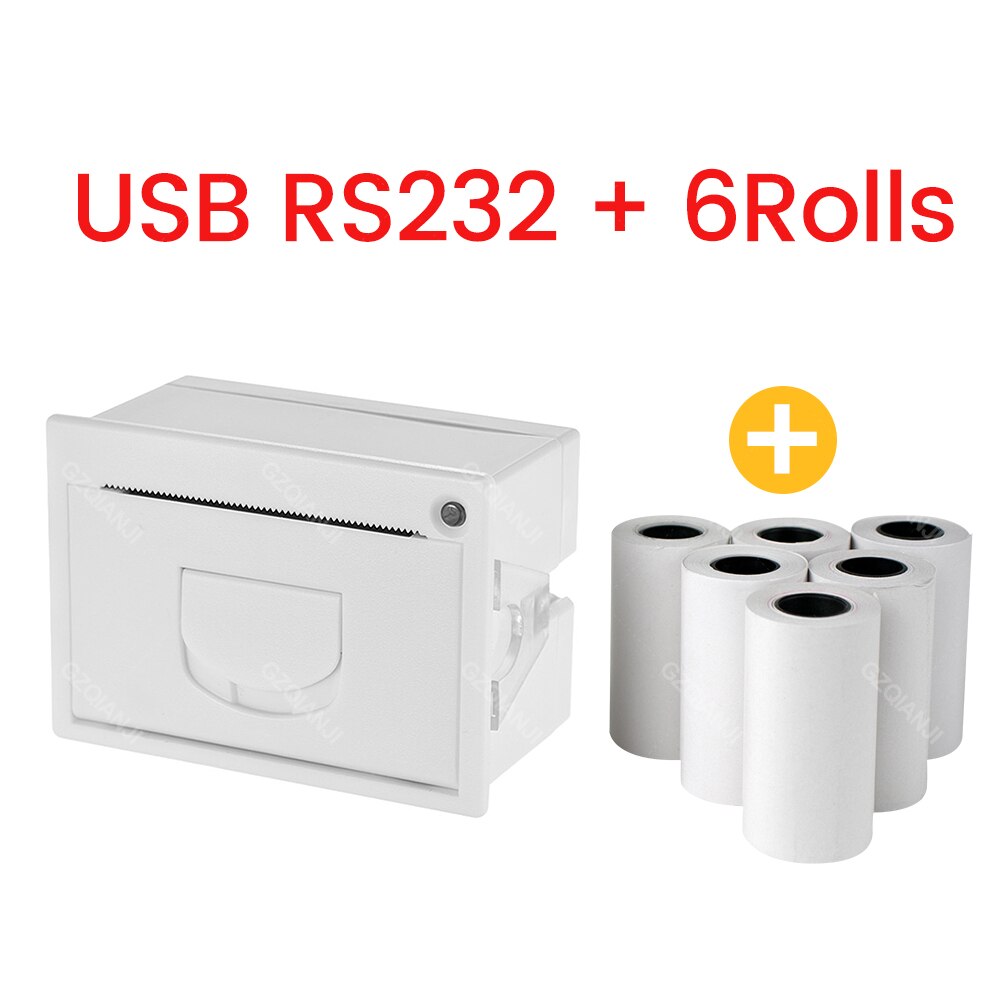 QR204 Mini Ingebed Printer Thermische Esc Pos Ontvangst Parallel Panel Printer Usb Ttl RS232 Kiosk Printer Barcode Arduino 2 Inch: RS232 add 6Rolls