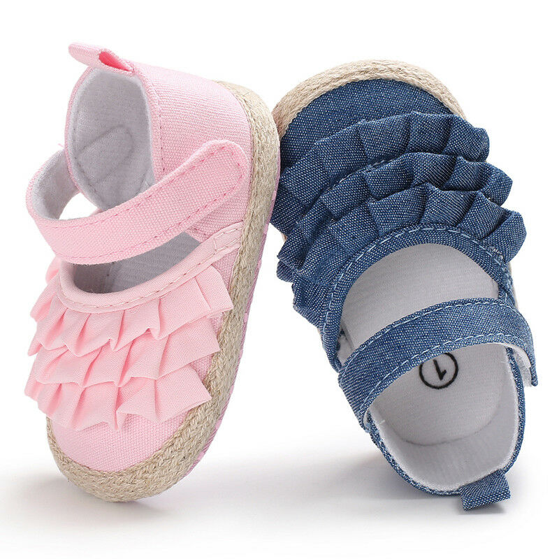 0-18M Baby Shoes Blue Pink Cute Princess Baby Girl Sandals Non-Slip Casual Three-Layer Pleat Soft Crib Walkers Toddler Baby Shoe