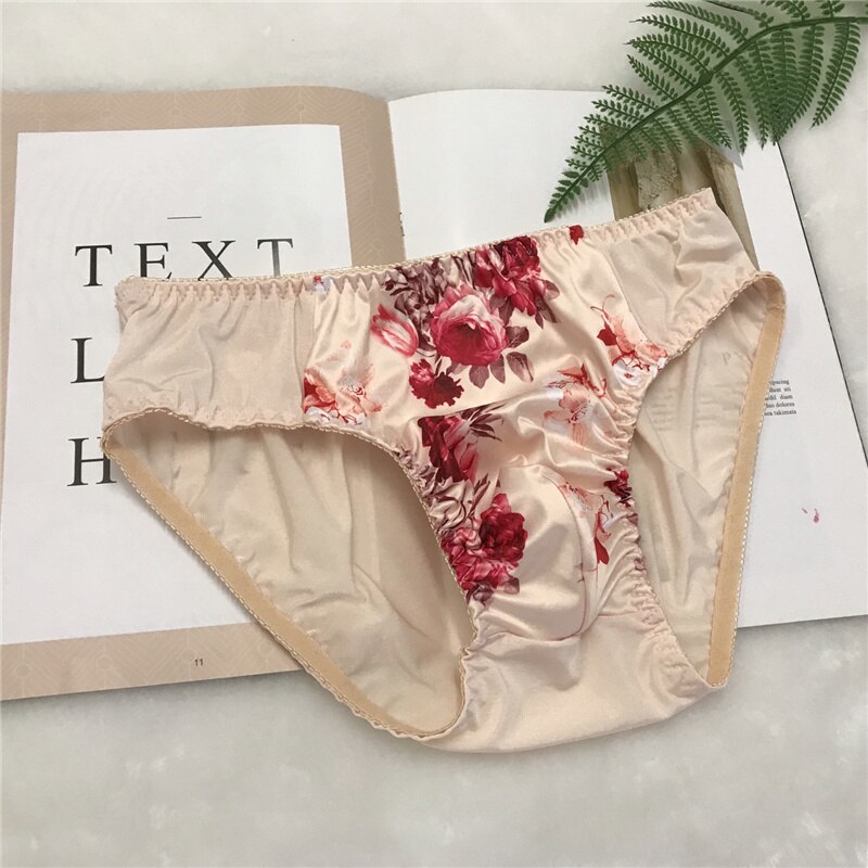 Sexy Mannen Ondergoed Zacht En Comfortabel Slips Gay Underpants Mannen Bloemen Patroon Slipje Slips Pouch Jockstrap: Khaki / M