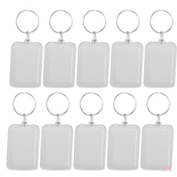 40pcs Oblong Clear Acrylic Keyring Make Your Own Photo Keychain 3.8 x 2.5cm