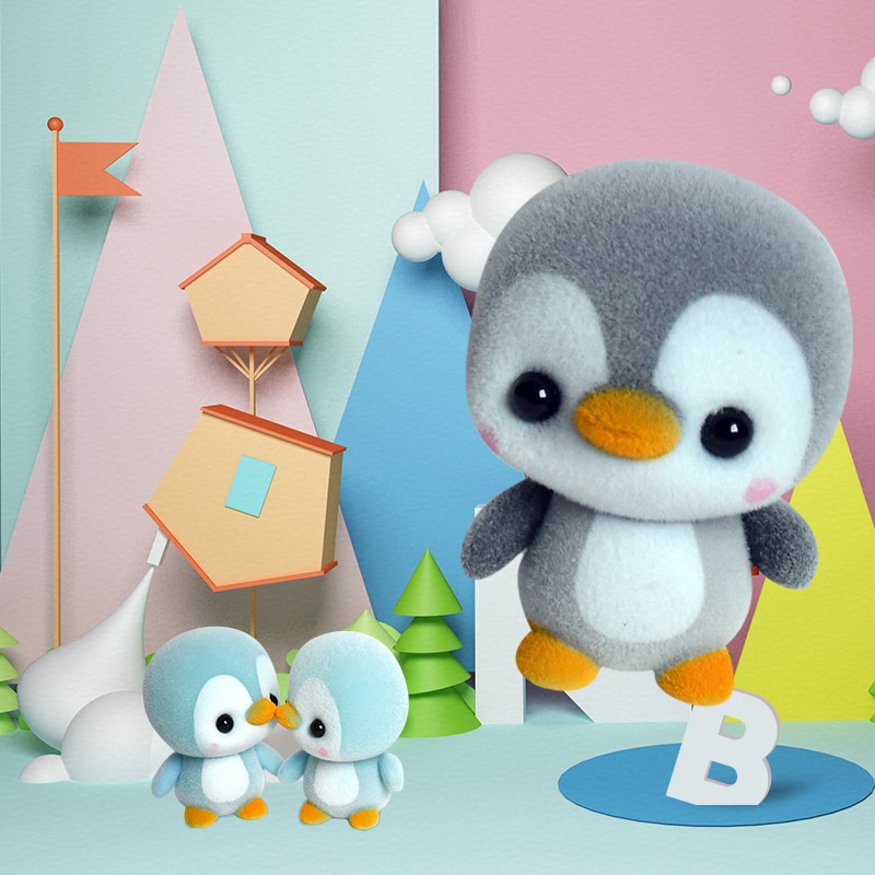 5.5cm mini poupées décoratives en pvc floquées, kawaii, pingouin, jouets pour filles, exquises poupées floquées, jouet de noël