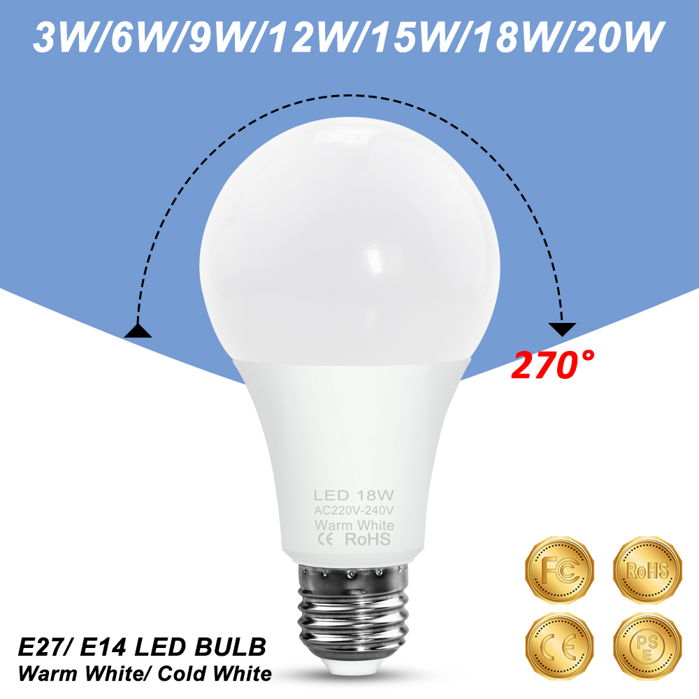 Ampoule LED 220V E27 lampe E14 lustres 3W 6W 9W 12W 15W 18W 20W LED Bombillas pour la maison salon éclairage 240V Ampoule