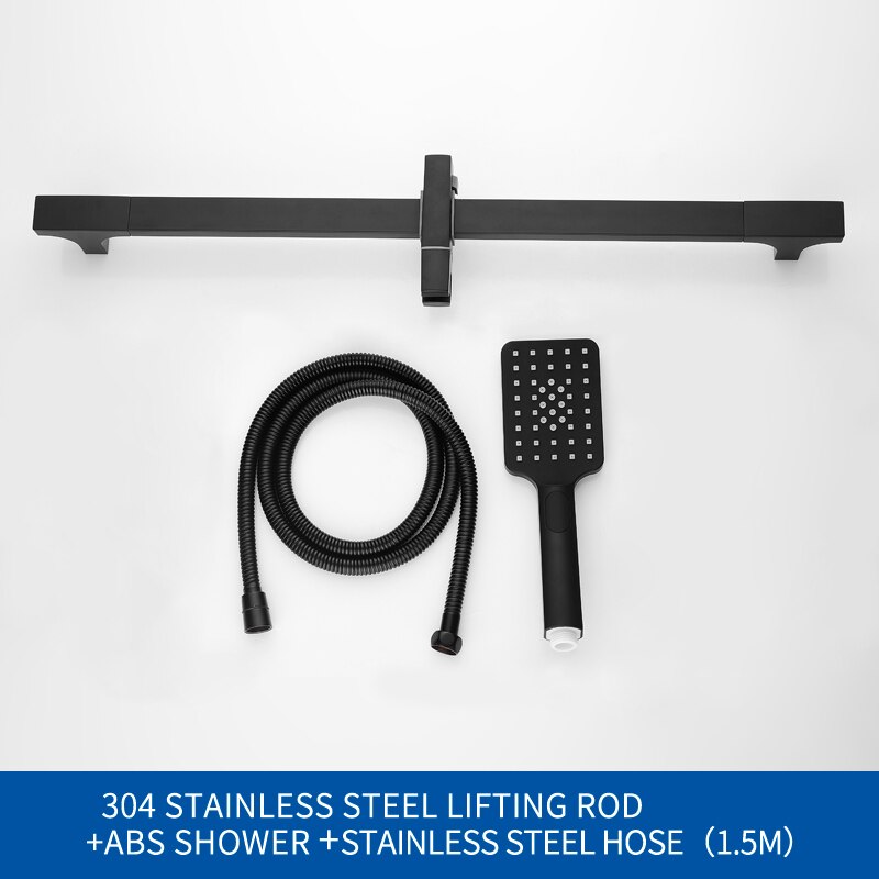 Zwart Douche Sliding Bar Wall Mounted Douche Bar Verstelbare Sliding Rail Set 3 Functie Douche Minimalistische Stijl: Whole Set