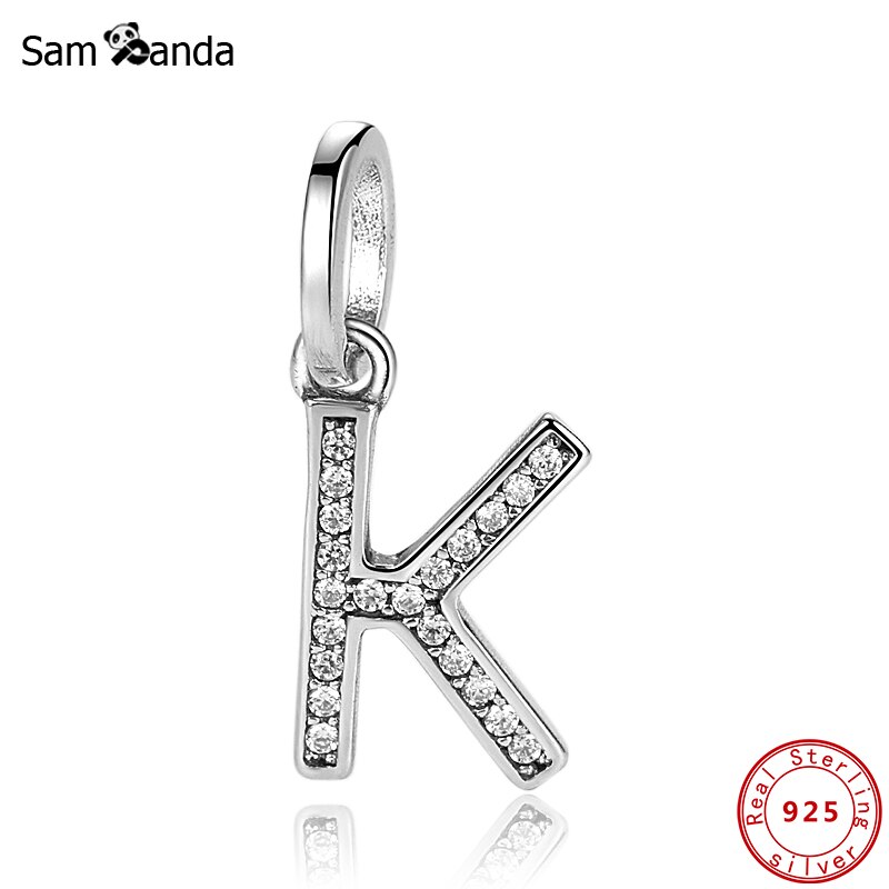 Original 100% de Plata de Ley 925 del encanto del grano de A-Z cartas colgante encantos alfabeto pulseras de las mujeres la fabricación de la joyería DIY