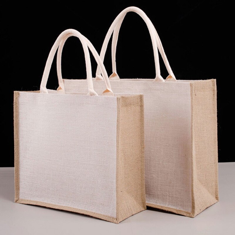 Sac de courses en Jute réutilisable unisexe, sac d'épicerie en toile de Jute grande capacité, sac à main fourre-tout pour plage pique-nique