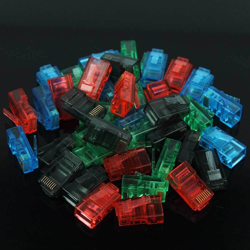 Módulo de Cables Ethernet RJ45, conector de red, RJ-45, cabezales de cristal, Cat5, Color, chapado en oro, 50 unids/lote