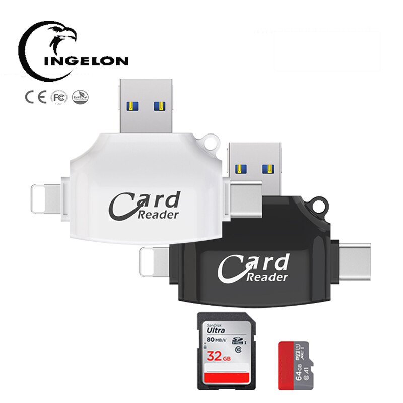 Ingelon sd-kortläsare microsd sdxc/sdhc sd usb c mmc idragon adapter tf minne för ios iphone &amp; android kortläsare