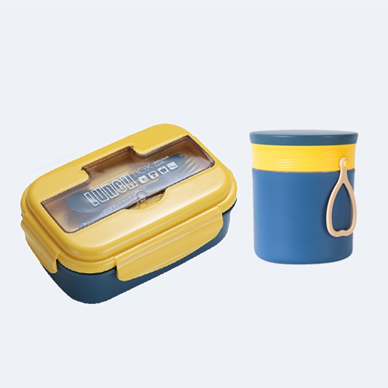 1100ml Healthy Material Lunch Box With Soup Cup Leak-Proof Microwave Bento Box Dinnerware Set Food Storage Container: Blue Set