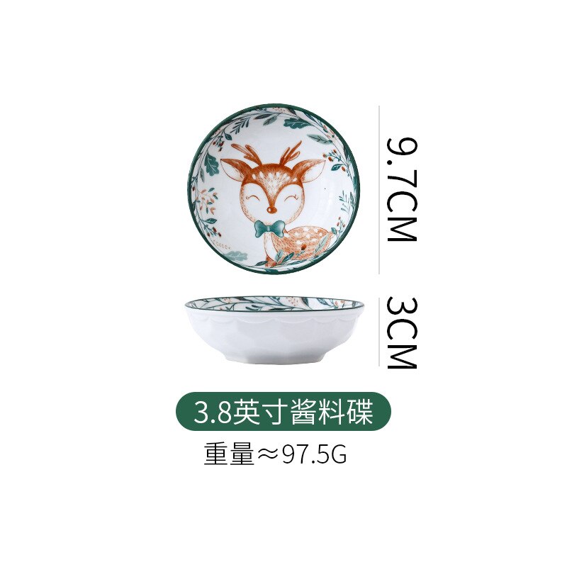 Cartoon Ceramic Kids Plate Set Dinning Food Deer Restaurant Nordic Plates Dinner Serving Platos De Cena Home Tableware DL60PZ: 3.8 inch dish