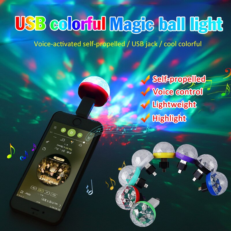 Mini usb ledd scen ljus disco party familj bärbar magisk ljus boll färgglada bar club scen effekt lampa för mobiltelefon