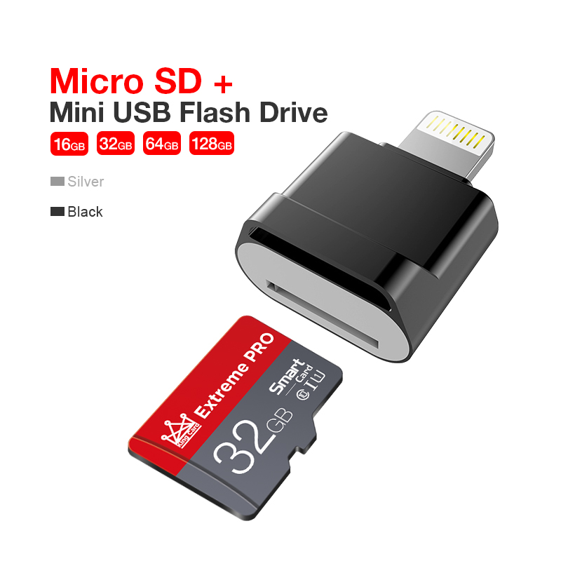 8-256Gb Mini Lightning Micro Sd Kaartlezer Voor Iphone 6 7 8 Plus Tf Kaartlezer Geheugen stick Voor Ipad Ipod