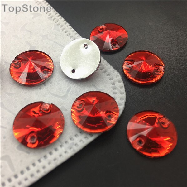 TopStone Lt Siam Rode Kleur Mix Maten Vormen Hars Naai Plaksteen Acryl Gems Strass Kristal en Stenen Voor jurk: 12mm Rivoli 100pcs