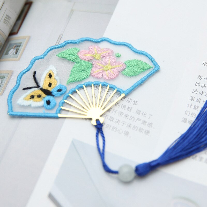 Chinese Bookmark DIY Flower Embroidery Kit Handmade Needlework Cross Stitch Handwork Art Sewing Craft Unfinished: 8 / with plastic hoop