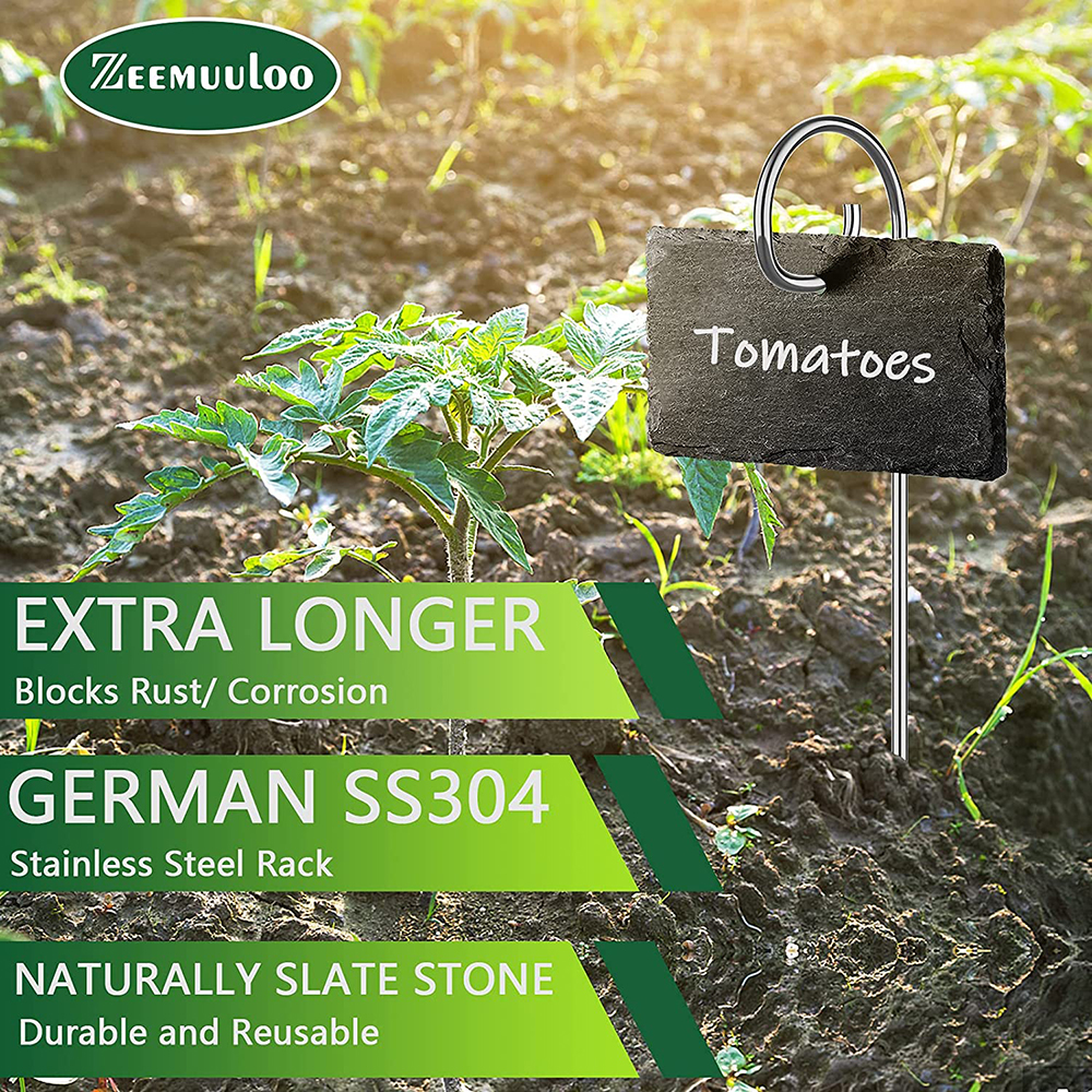 Natuurlijke Stijl Slate Plant Labels, Opknoping Van Een Roestvrij Stalen Metalen Staaf, 15.75Inch Plant Etiketten Voor Tuin, Bloem, Bed, Potten