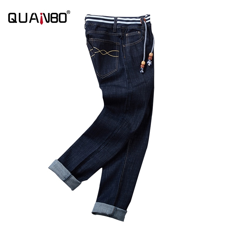42 44 46 48 big plus size herrjeans stretch elastisk midja män distressed jeans casual lösa svarta jeansbyxor