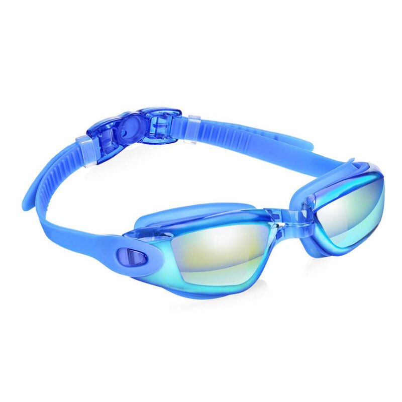 Svømmebriller anti-tåge uv svømmehætter silikone svømmebriller etui næse øreprop til børn mænd kvinder dykke briller: Blå