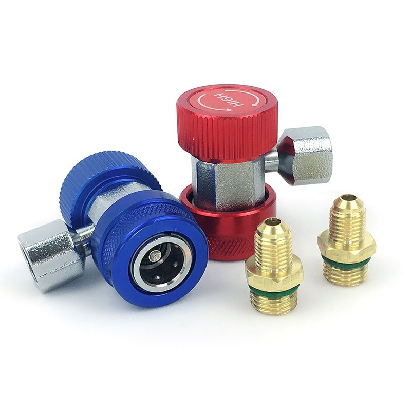 Kit de conversión de adaptadores de coche, acopladores rápidos R1234A de lado alto/bajo, rojo y azul, con acopladores manuales, 2 uds.