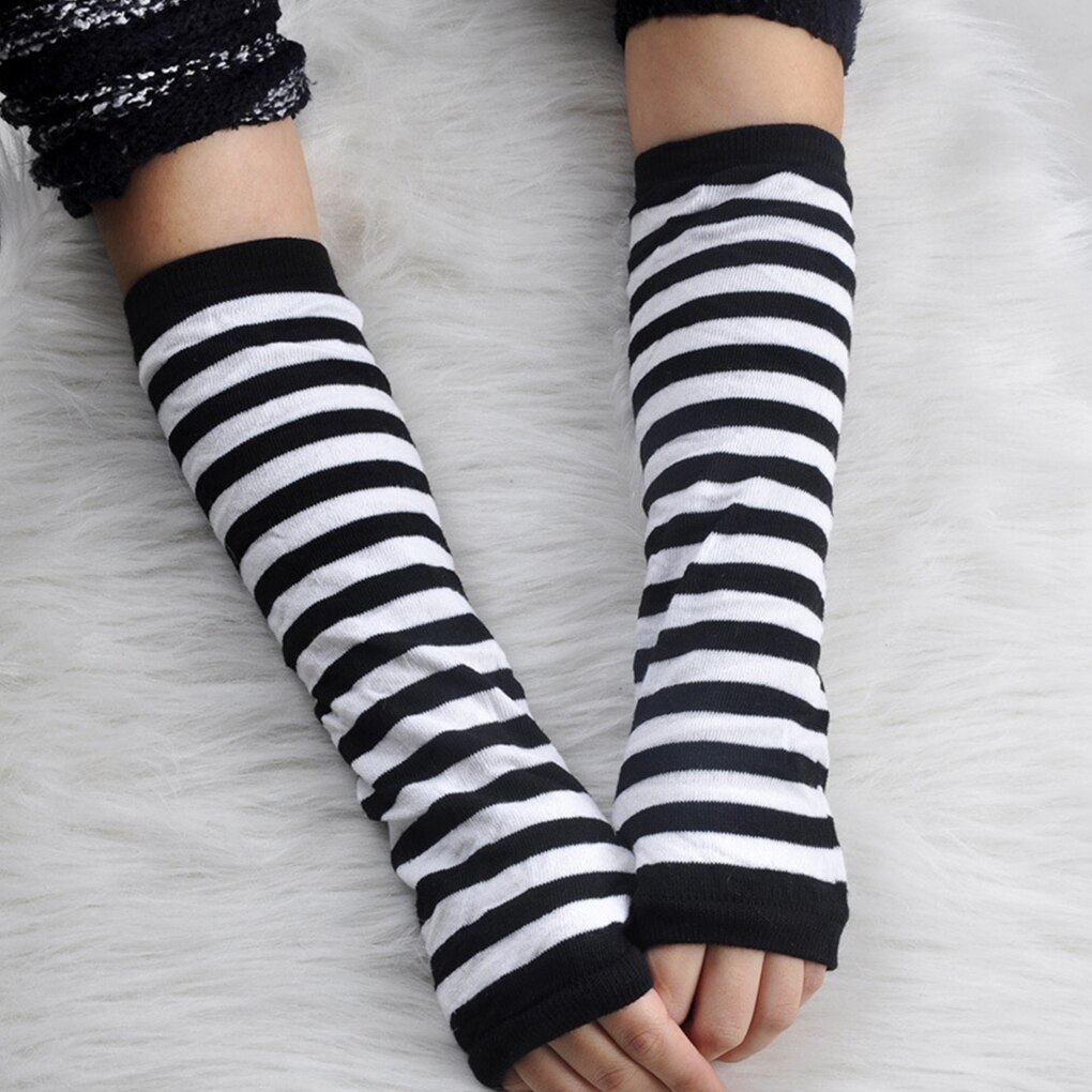 Gants longs sans doigts, couvre-bras rayé, manches de poignet en coton, manches chauffantes, gants tricotés pour femmes sans doigts