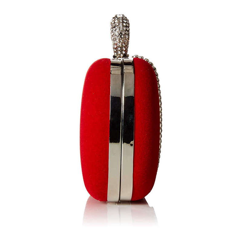 Suede Velvet Rhinestone Stud One Ring Decor Evening Cocktail Clutch Bag(Red)