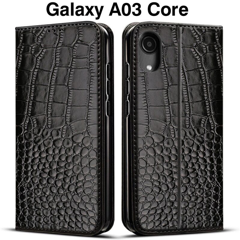 Custodia in pelle Flip book di lusso per Samsung Galaxy A03 Core Cover custodia Samsung A03 Core per Galaxy A 03 Core Cover morbida in TPU: Black