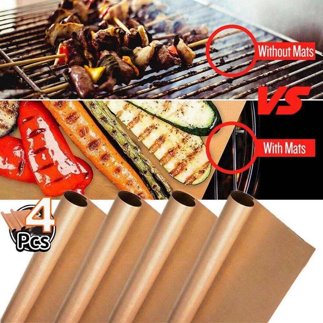 4 stk. non-stick grillmåtte, 60 x 40 cm bagepapir, grillplade, køkkenredskaber til gasgrill, trækulsfolie