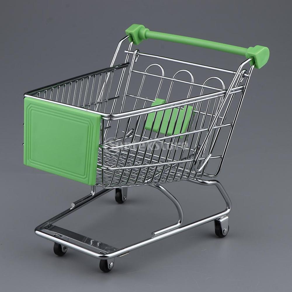 Mini Supermarket Handcart Tiny Shopping Cart Trolley Funny Shopping Utility Cart Storage Toy for Kids Pretend Supermarket Toys: Green