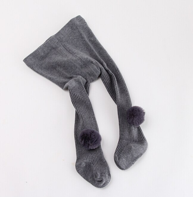 Baby Meisjes Bont Pompom Katoen Tignts Comfortabele Bal Bont Skinny Lange Kousen Herfst Winter Strakke voor 0-24Months Meisje: Donkergrijs / 612M