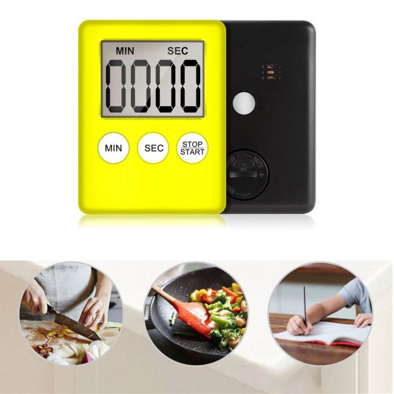 9 Colors 24 Hours LCD Timer Square Home Cooking Supplies Countdown Practical Digital With loud Alarm Clock Kitchen Time Tools: Yellow
