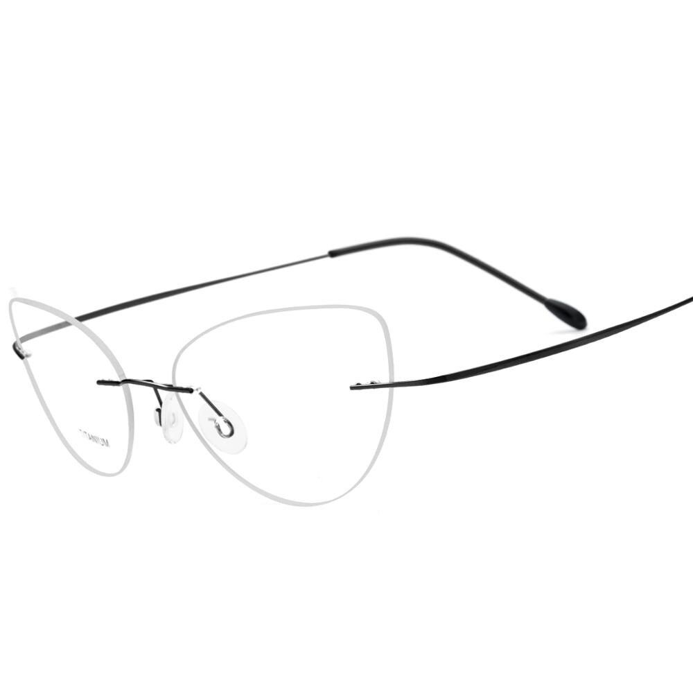 Hdcrafter kantløse brilleramme kvinder cat eye titanium ultralette receptfrie rammeløse skrueløse optiske brillerrammer: Sort