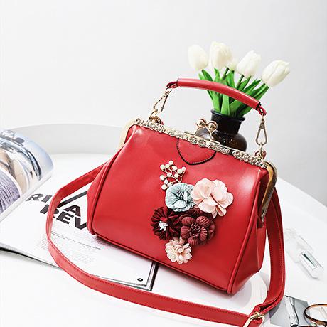 Di nuovo Modo Coreano di Stile Delle Signore Della Borsa di clip in Metallo Fiore Borsette Perla Delle Donne di modo Sacchetto di Spalla di Svago del Sacchetto del Messaggero Della Frizione Bolsa: rosso