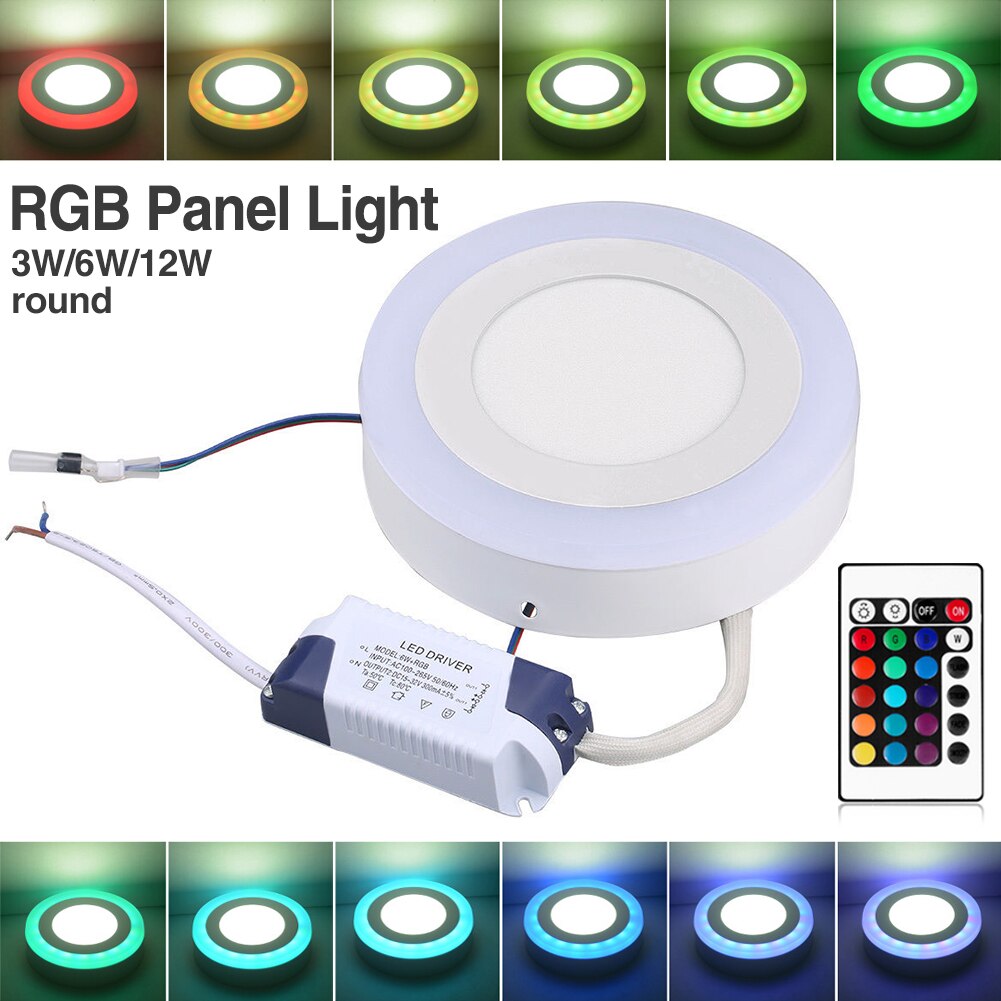 Ronde Vierkante Dimbare Rgb Led Oppervlak Verzonken Panel Licht Kleurrijke Rgb Plafondlamp Paneel Licht + Afstandsbediening 5W 9W 16W