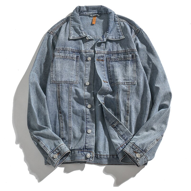 BOLUBAO Autumn Men Denim Jacket Men Multiple Pockets Lapel Denim Outerwear Brand Street Biker Jackets Male: Light Blue / M