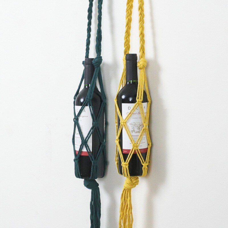Portabottiglie per vino Macrame portaoggetti Boho per appendere bottiglie tasca a rete in corda intrecciata