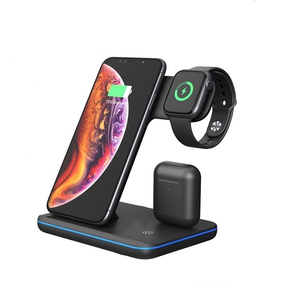 3 in 1 Schnelle Ladestation für AirPods 15W Qi Schnelle Drahtlose Ladegerät Für Apfel Uhr SE 6 5 4 3 2 iPhone 12 Profi 11 Samsung S20: 3 in 1 15W Schwarz