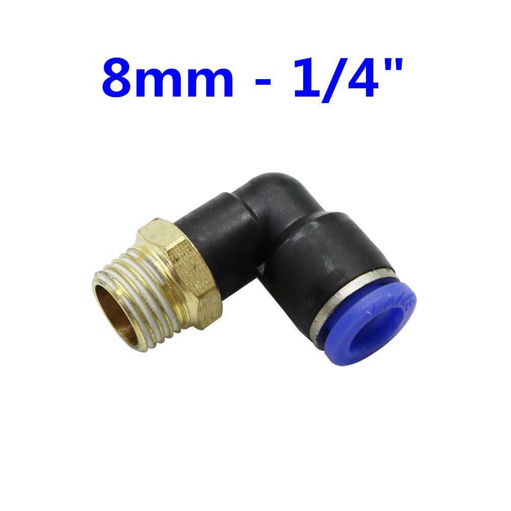 Conector de tubo neumático de aire, 10mm, 8mm, 6mm, 4mm, 12mm, OD, manguera de 1/8 &quot;, 1/4&quot;, 3/8 &quot;, 1/2&quot;, rosca macho, conectores en forma de L, accesorios de tubería: 8mm - 1I4 inch