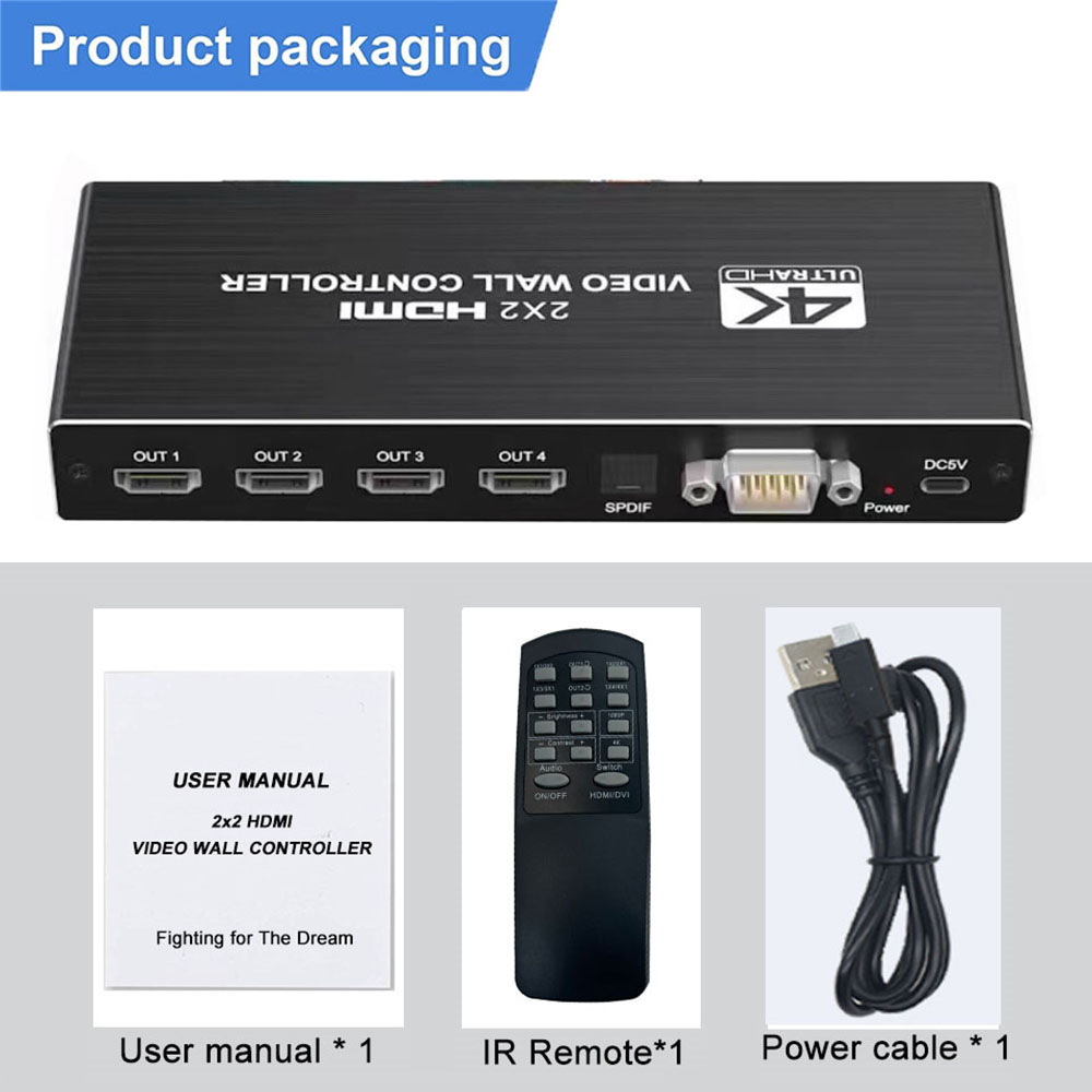 4K HD-MI Videomuurcontroller 2x2 HD-MI DVI Videomuurprocessor 1X2 1X4 1X3 2X1 3x1 4X1 multi-videoschermprocessor splicer: Default Title