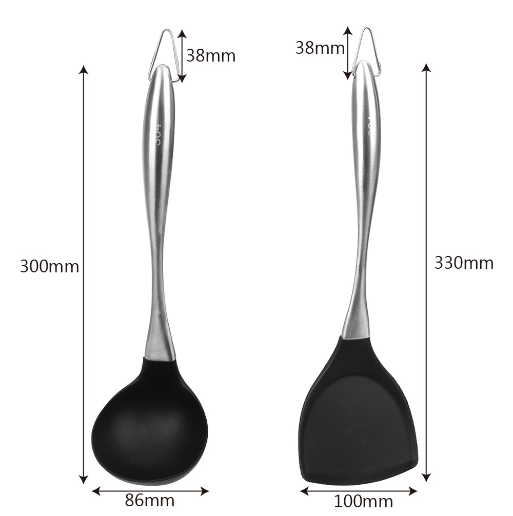 Stainless Steel Handle Cooking Turners Heat Resistant Kitchen Accessories Kitchen Cooking Tool Non-stick Soup Spoon Silicone