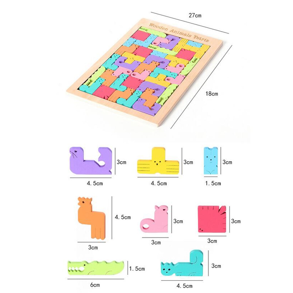 Rompecabezas de Tetris de animales de dibujos animados para niños, rompecabezas de madera Tangram, juego de Tetris, juguete educativo para niños, juguete de para aprendizaje