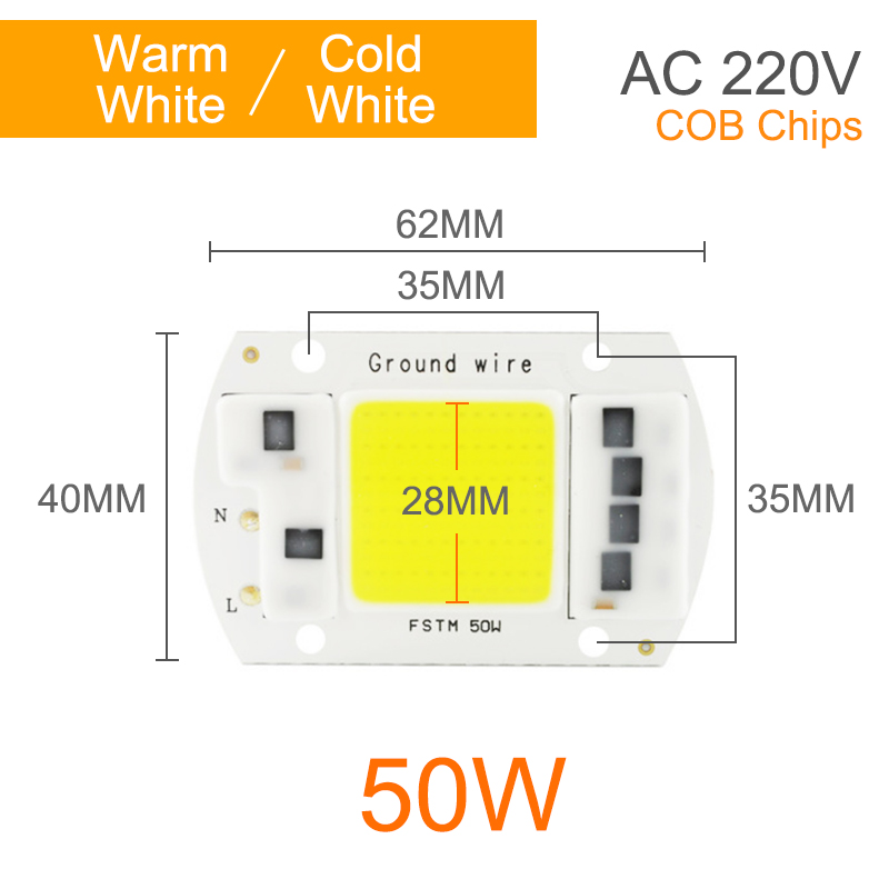 Kaguyahime LED COB Chip 220V 20W 30W 50W 100W DIY Integrated Chip Rectangular Lamp No Need Driver For Spotlight Floodlight Bulb: COB 50W / Warm White