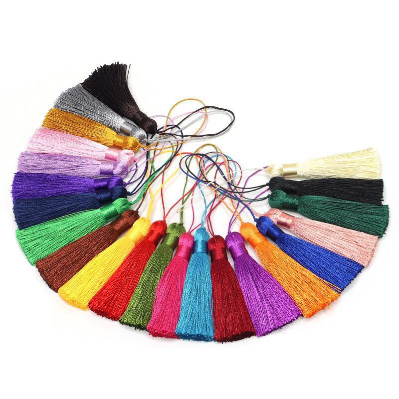 2 stücke 8cm Polyester Seide Quaste Pinsel Anhänger Ohrring Charme Satin Quaste DIY Schmuck Machen Hochzeit Wohnkultur zugriffs