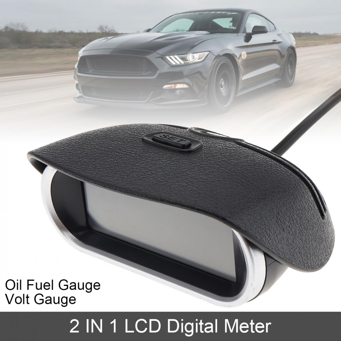 12V 2 In 1 Universal Car LCD Digital Voltmeter Voltage + Gauge Oil Fuel Gauge Meter for Car / Truck