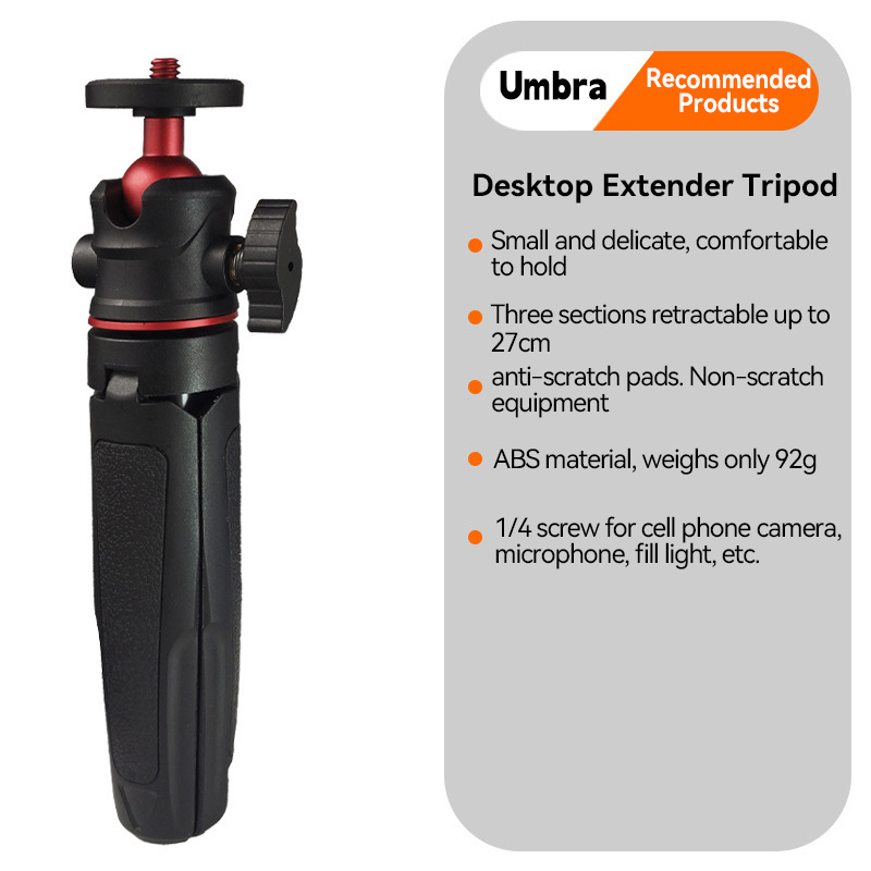 MT-08 Mini trípode de escritorio extensible soporte de fotografía portátil con cabezal de bola Flexible montaje de tornillo de 1/4 pulgadas para Selfie: Blanco