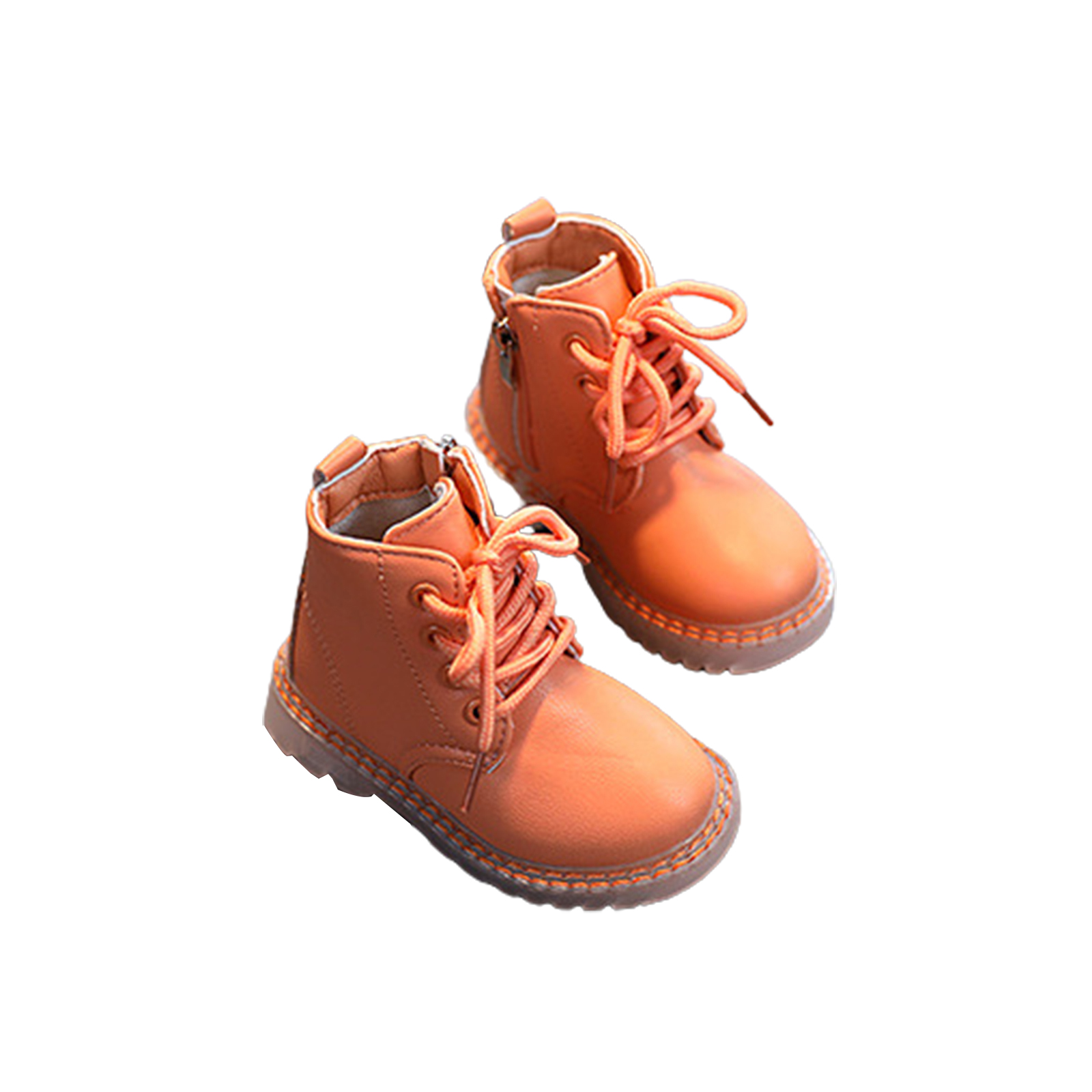 Citgeett-Botas a prueba de agua para niños y niñas, Botines de cuero PU con cordones y cremallera lateral: D / 26