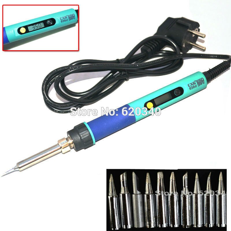 CXG 936d LED Digital Adjustable Electric Soldering Iron Constant temperature Soldering Station 60W to 936d EU Plug: 220V / 936d and 10 tip