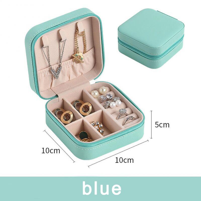 Portable Jewelry Storage Box For Earrings Necklace Ring Button Leather Display Travel Jewelry Case Joyeros Organizador De Joyas: blue