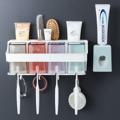 Punch-livre fixado na parede suporte de escova de dentes lavagem conjunto de copo da boca do banheiro copo escova de dentes do agregado familiar copo de creme dental squeezer rack: C1