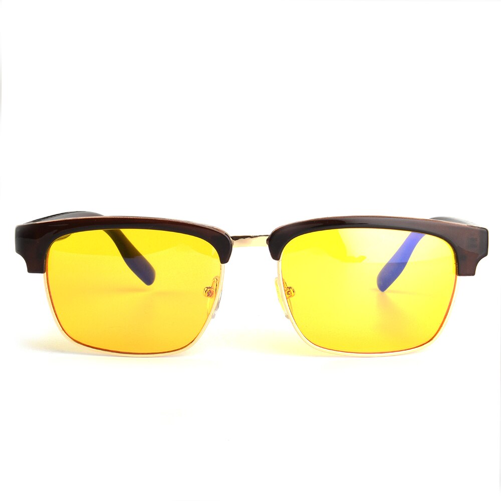 Gudzws Vision Blue Light Shield Computer Cellphone Glasses Anti Blue Light 100% UV Protection Classic Rectangle Plastic Frame Yellow Lens: Brown