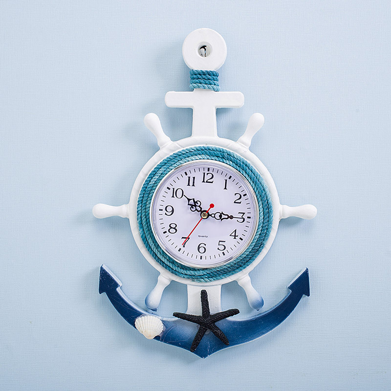 Horloge murale européenne Style marin horloge bois horloge suspendue temps pour la maison bébé chambre décoration navigation bateau ancre